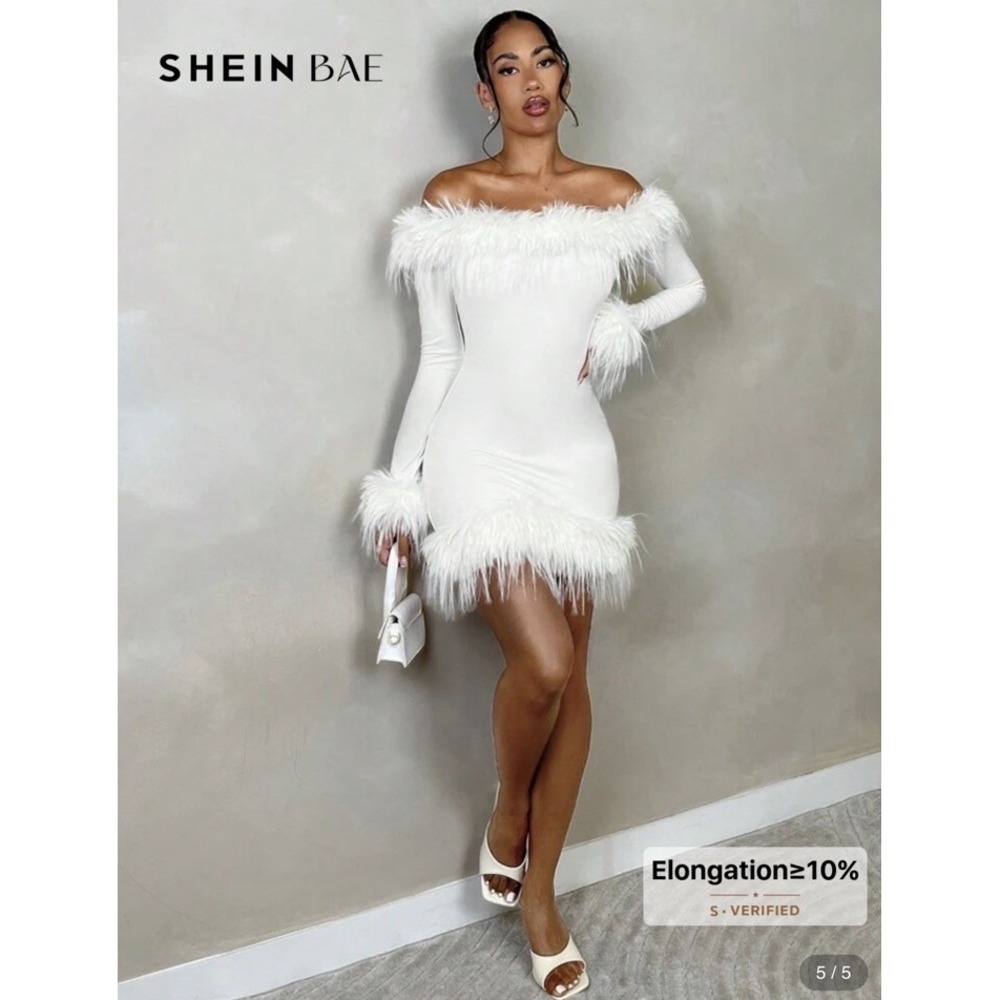 Schein BAE Autumn Off Shoulder Fitted Furry Dress Night Out Party Halloween